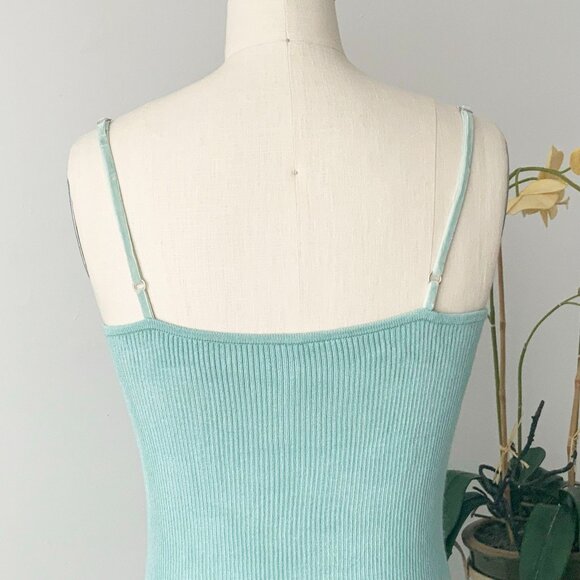 OUI MOMENTS Size 6 Acqua Blue Knitted Viscose Blend Spaghetti Strap Tank Top - Picture 7 of 13